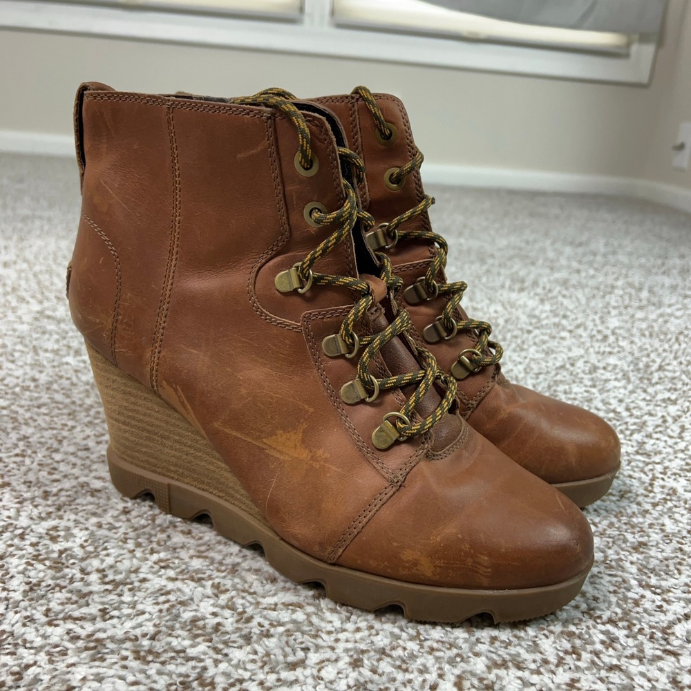 Sorel Boots Womens 10.5 Brown Leather Booties Wedge Ankle Casual Outdoor Gorp